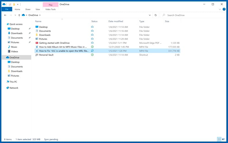 Stany plików w folderze OneDrive