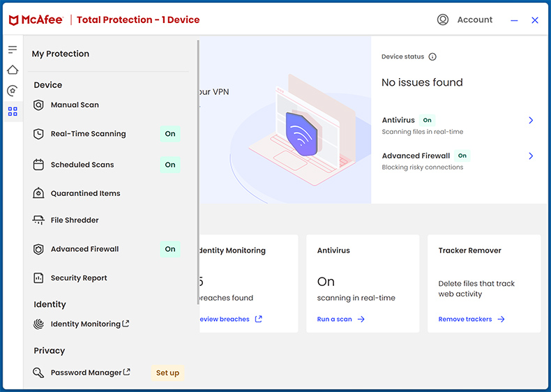 McAfee Total Protection User Interface