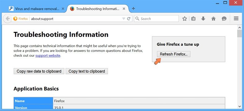 Resetowanie ustawień Mozilla Firefox do domyślnych - klikając