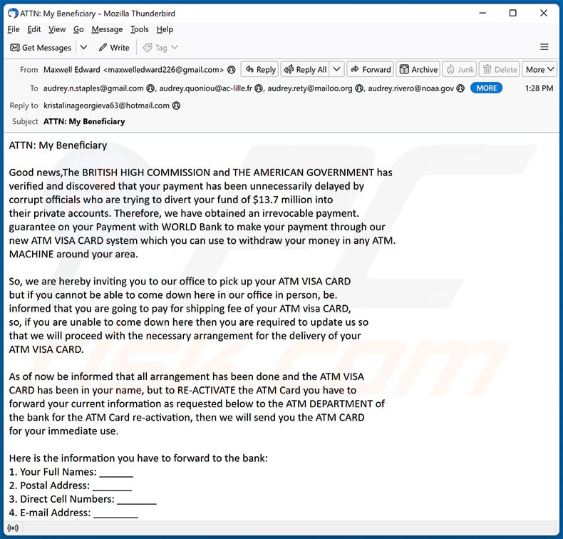 ATM Card Oszustwo e-mailowe (2024-03-15)