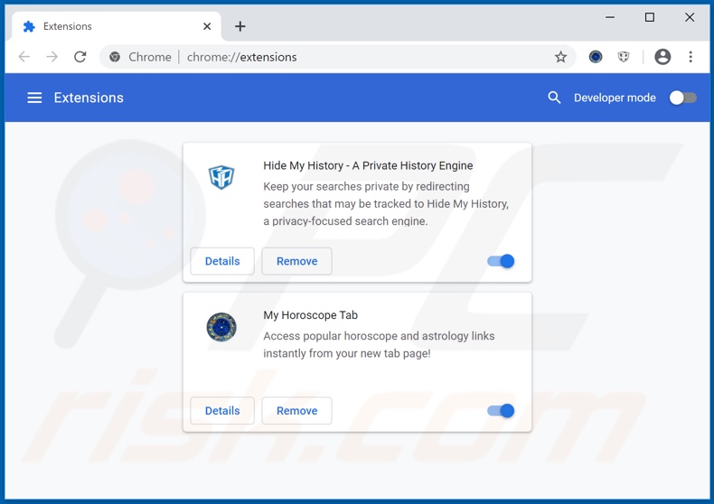 Usuwanie rozszerzeń Google Chrome powiązanych z hmyhoroscopetab.com