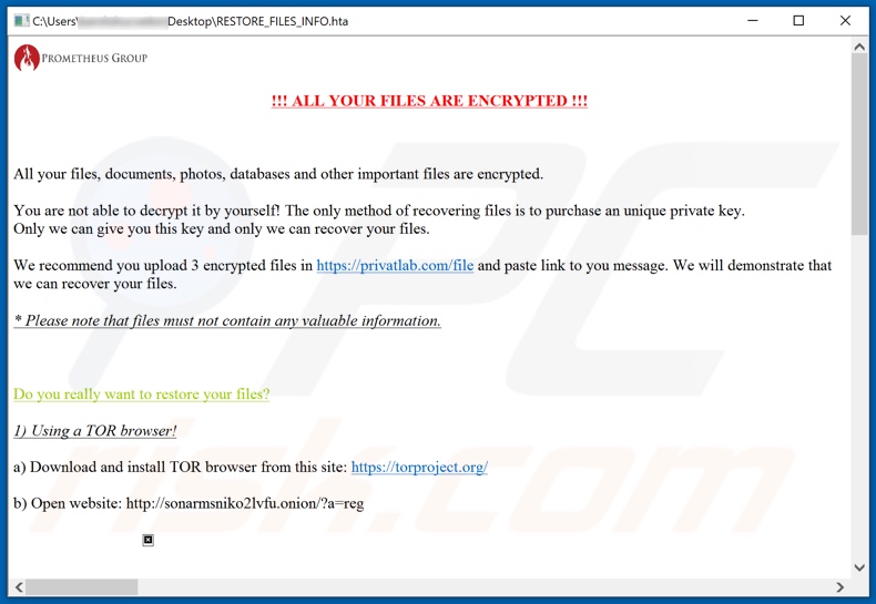 Notatka o okupie dla ransomware PROM (RESTORE_FILES_INFO.hta)