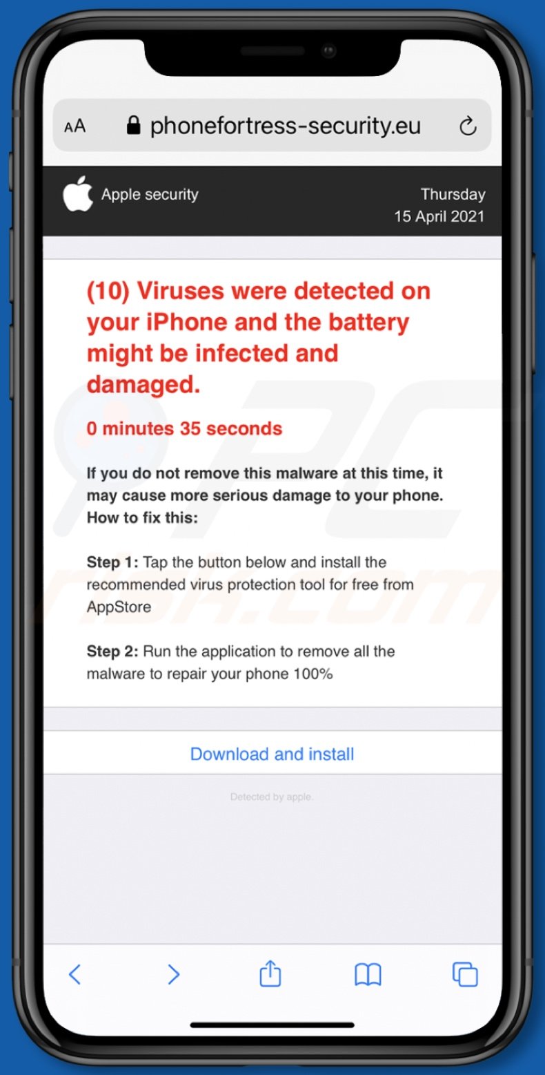 (10) Viruses were detected on your iPhone oszustwo