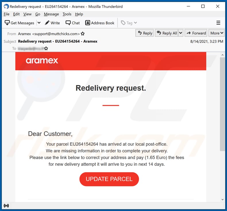 Aramex Oszustwo e-mailowe Kampania spamowa