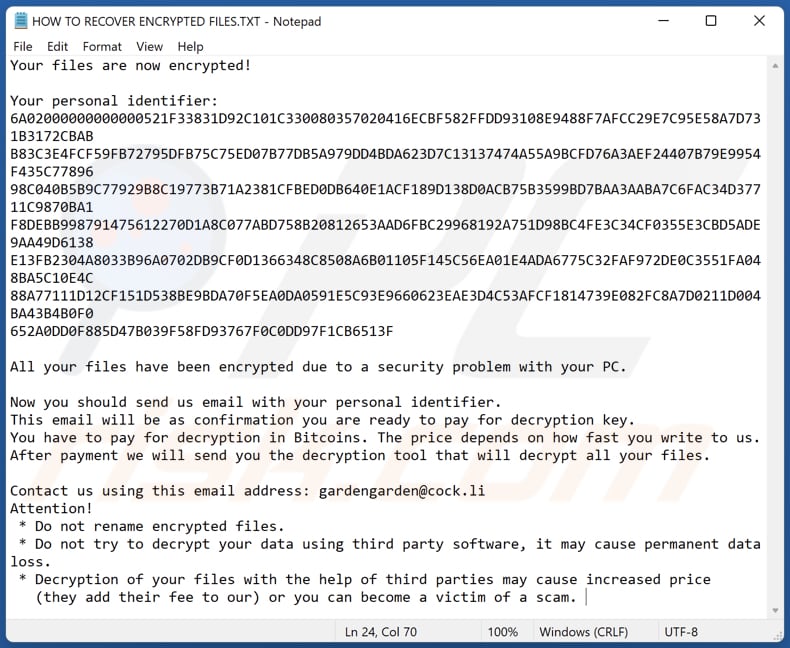 Bomber ransomware plik tekstowy (HOW TO RECOVER ENCRYPTED FILES.TXT)