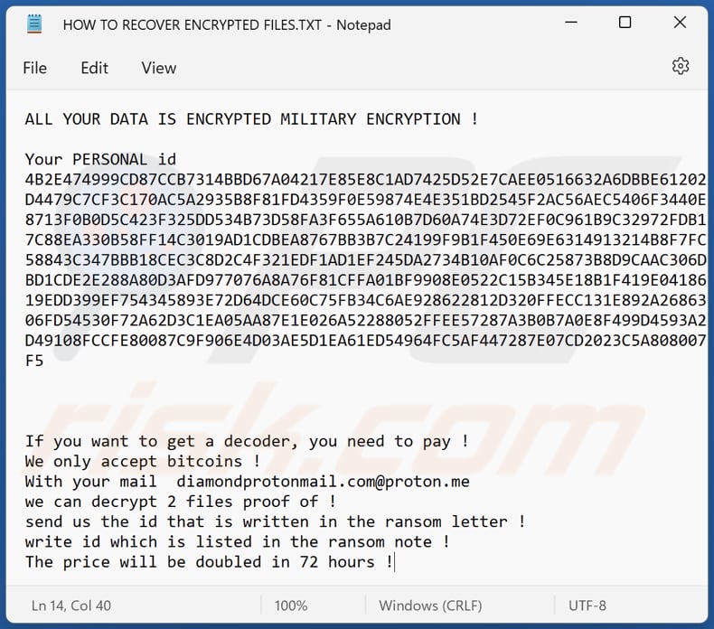 Diamond ransomware plik tekstowy (HOW TO RECOVER ENCRYPTED FILES.TXT)