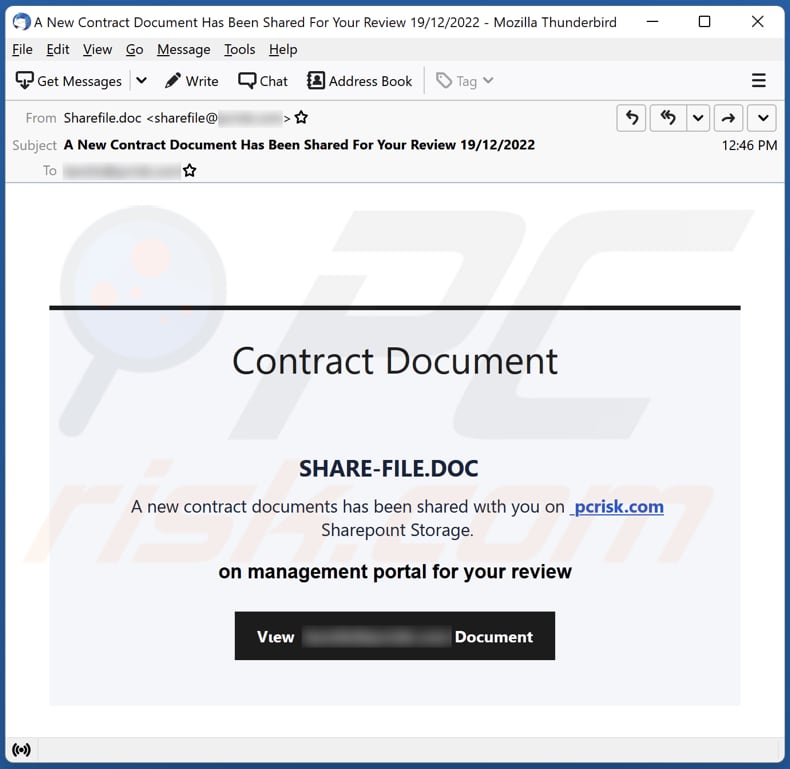 Contract Document email oszustwo