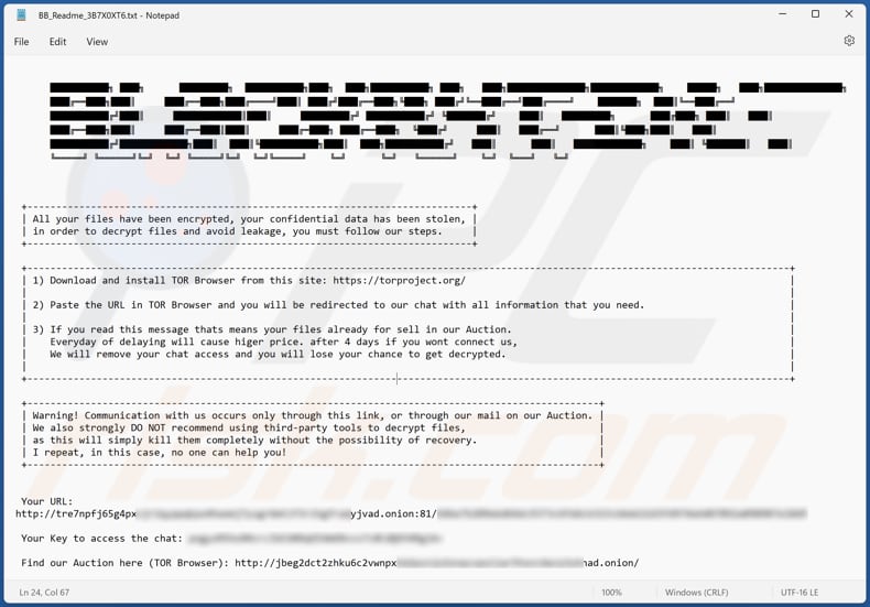 Plik tekstowy ransomware BlackByteNT (BB_Readme_3B7X0XT6.txt)