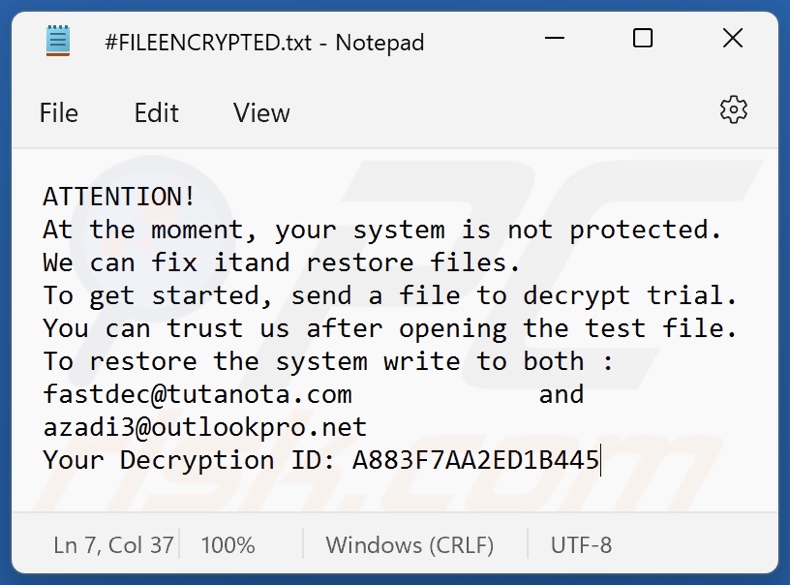 FAST ransomware okup (#FILEENCRYPTED.txt)