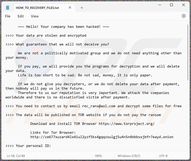 Rec_rans ransomware plik tekstowy (HOW_TO_RECOVERY_FILES.txt)
