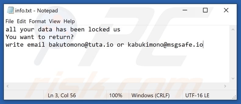 Plik tekstowy ransomware Mono (info.txt)