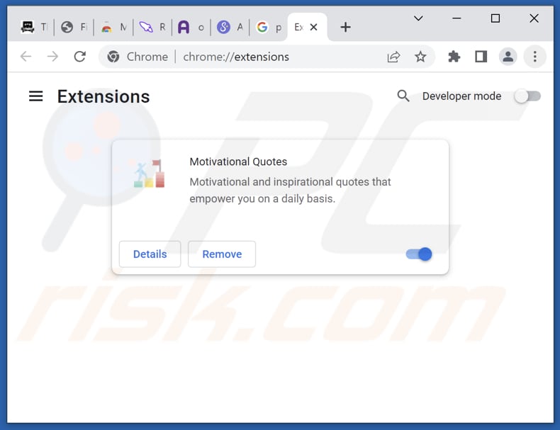 Usuwanie rozszerzeń powiązanych z motivational-quotes.com z Google Chrome