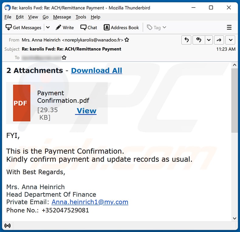 Payment Confirmation email oszustwo (2023-06-15)