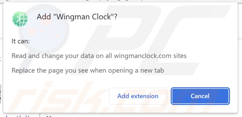 Wingman Clock porywacz przeglądarki proszący o uprawnienia