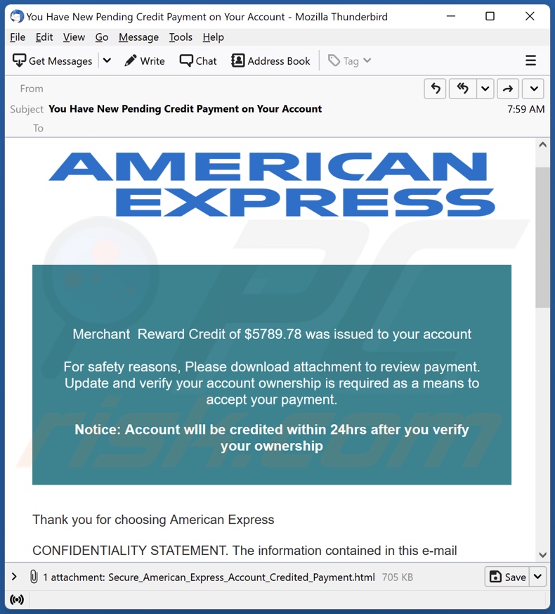 E-mailowa kampania spamowa American Express Merchant Reward