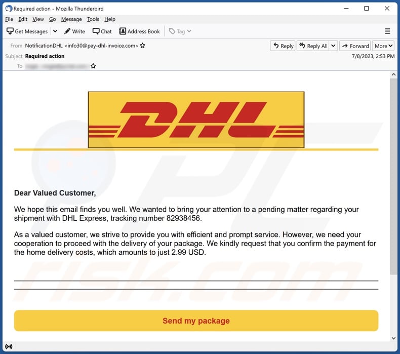 DHL Delivery Payment Kampania spamowa e-mail