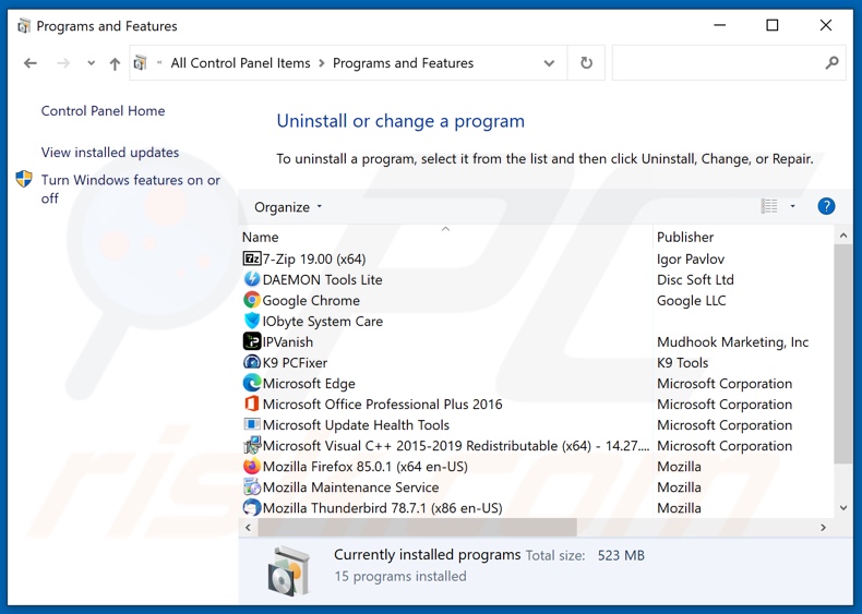 Odinstalowanie aplikacji porywającej przeglądarkę poprzez Panel sterowania