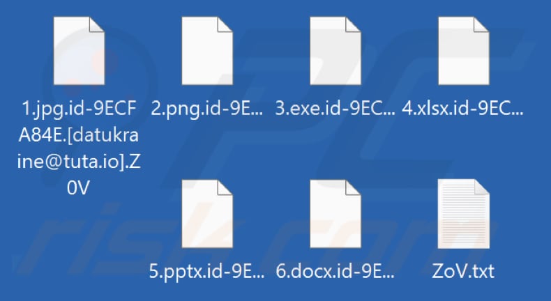 Pliki zaszyfrowane przez ransomware ZOV (rozszerzenie .Z0V)