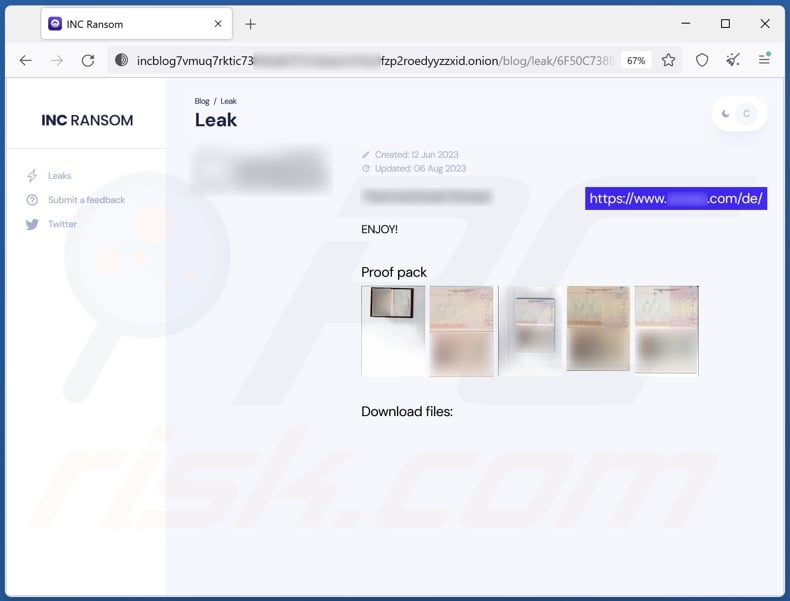 Witryna ransomware INC używana do wyciekania skradzionych danych