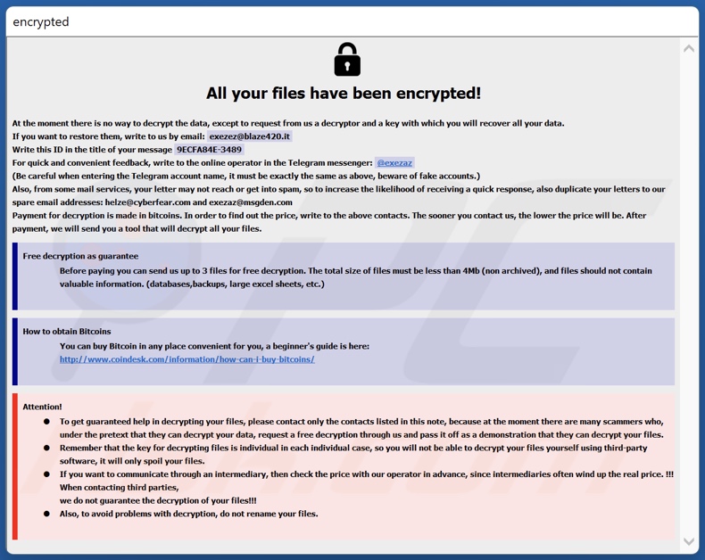 Notatka z żądaniem okupu ransomware Kmrox (info.hta)