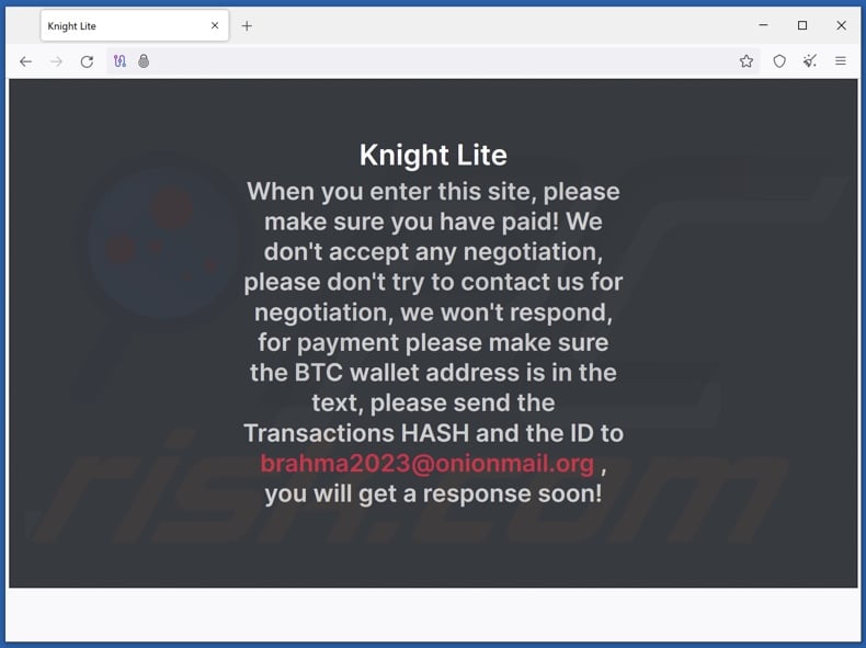 Witryna Tor ransomware Knight