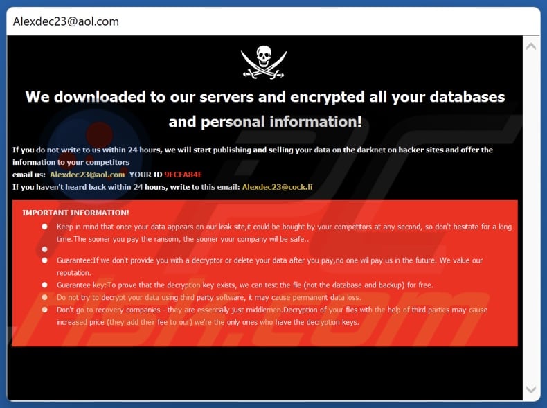 Notatka z żądaniem okupu ransomware DOOK (pop-up)