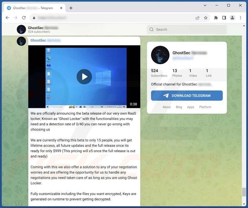 Ransomware GhostLocker promowane na Telegramie