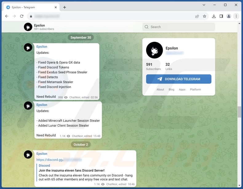 Malware Epsilon promowane na Telegramie