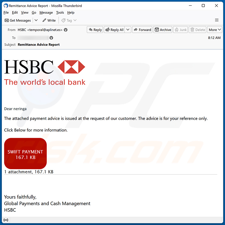 Oszustwo e-mailowe HSBC E-Payment Advice (2023-11-09)