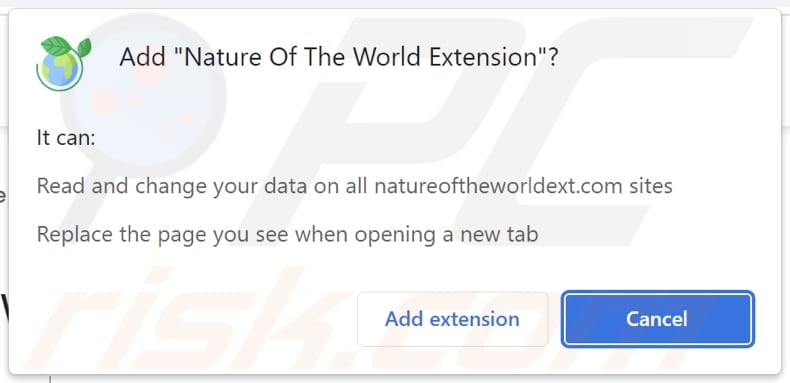 Porywacz przeglądarki Nature Of The World Extension proszący o pozwolenia