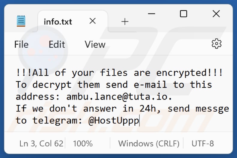 Plik tekstowy ransomware Elpy (info.txt)