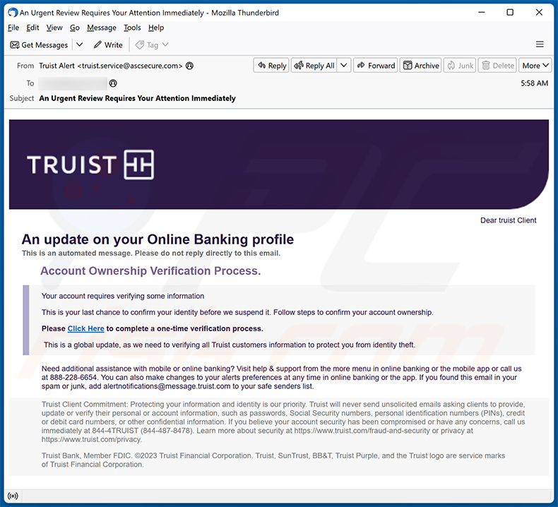 Truist Online Banking Profile oszustwo e-mailowe (2024-01-11)