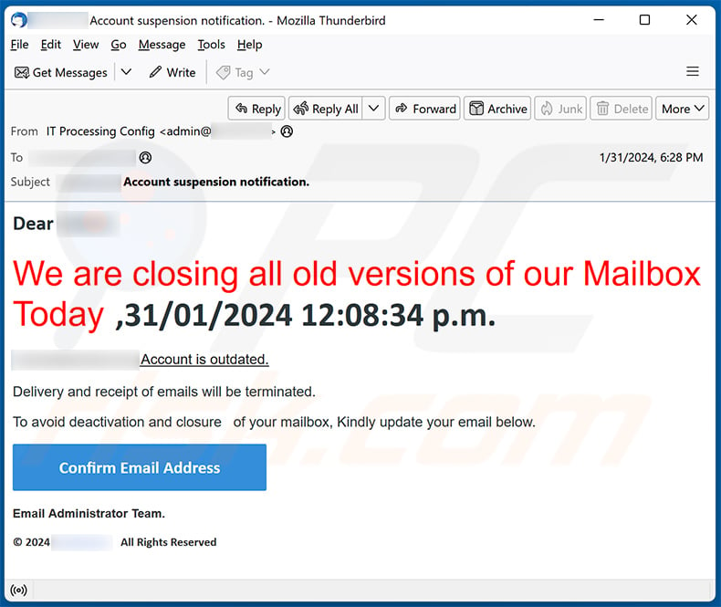 We Are Closing All Old Versions Of Email oszustwo (2024-02-01)