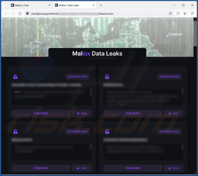Ma1x0 ransomware strona z wyciekiem danych