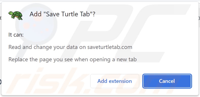 Porywacz przeglądarki Save Turtle Tab prosi o uprawnienia