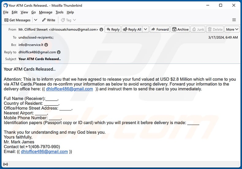 ATM Card oszustwo e-mailowe (2024-03-19)