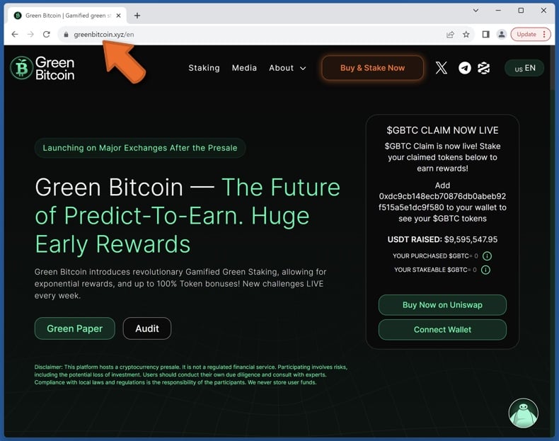 Wygląd prawdziwej platformy Green Bitcoin (greenbitcoin.xyz)