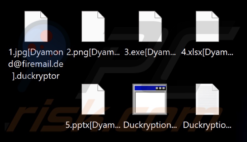 Pliki zaszyfrowane przez ransomware Diamond (Duckcryptor) ([Dyamond@firemail.de].duckryptor extension)