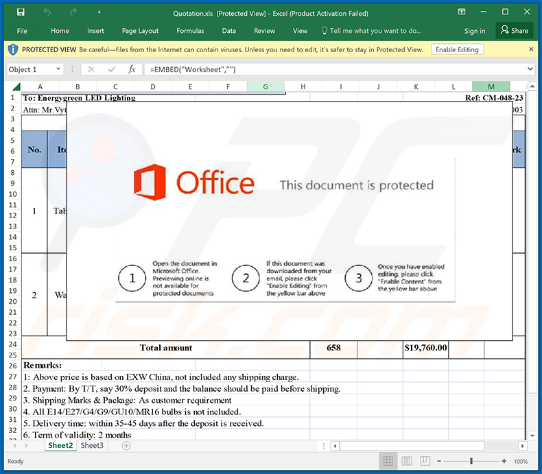 Złośliwy dokument MS Excel rozpowszechniany za pośrednictwem oszustwa e-mailowego Final Price (2024-04-08)