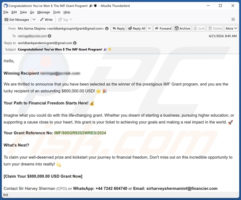IMF Grant Program email kampania spamowa