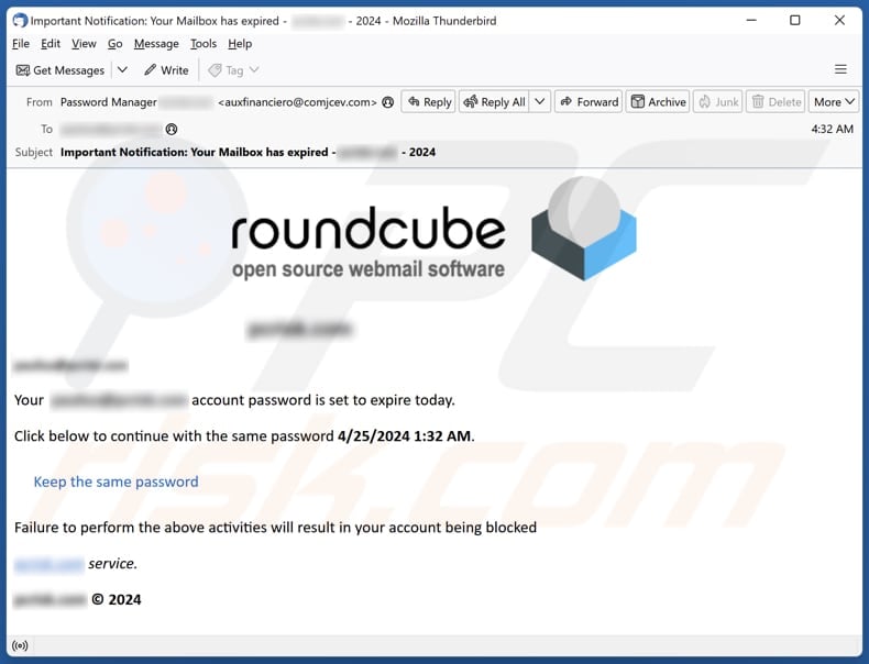 Roundcube Password Set To Expire Kampania spamowa e-mail
