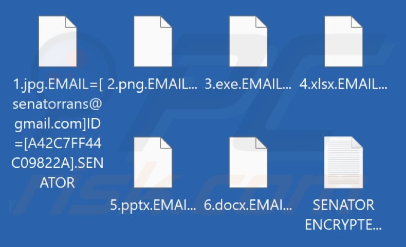 Pliki zaszyfrowane przez ransomware Senator (rozszerzenie .SENATOR)