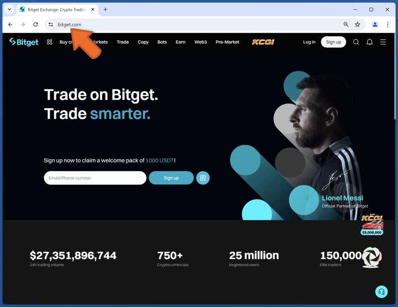 Wygląd prawdziwej strony internetowej Bitget (bitget.com)