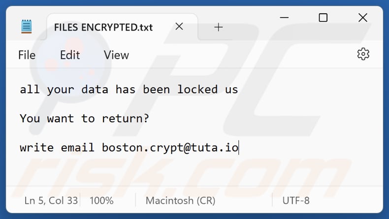 Plik tekstowy noty okupu Boost ransomware (FILES ENCRYPTED.txt)