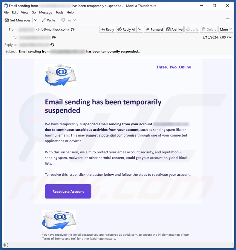 Email Sending Has Been Temporarily Suspended Kampania spamowa e-mail