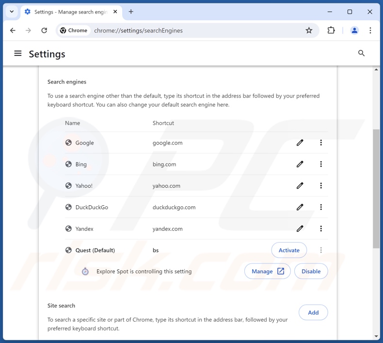 Usuwanie explorespot.io z domyślnej wyszukiwarki Google Chrome