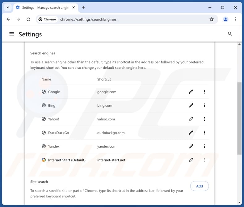 Usuwanie internet-start.net z domyślnej wyszukiwarki Google Chrome