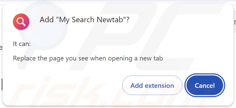 Porywacz przeglądarki My Search Newtab prosi o uprawnienia