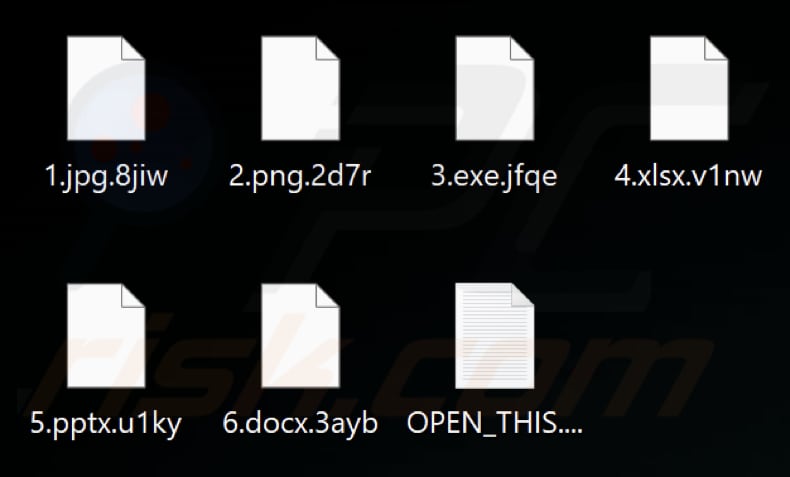 Pliki zaszyfrowane przez ransomware OCEANS (cztery losowe znaki jako ich rozszerzenia)