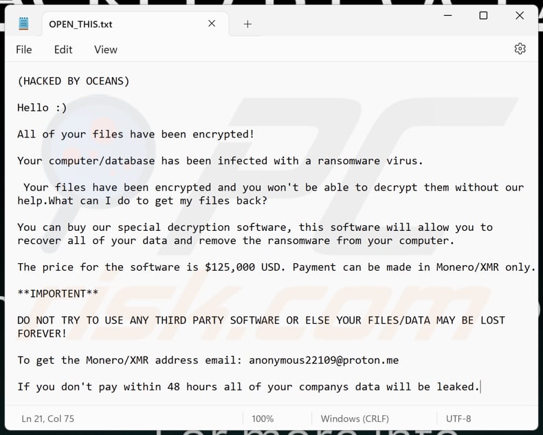 OCEANS ransomware plik tekstowy (OPEN_THIS.txt)